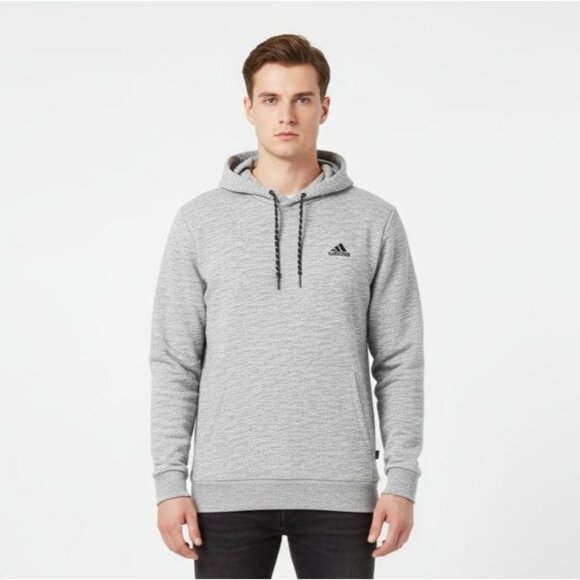 Adidas Men's Essentials Pique Drawstring Hoodie Heather Grey BS3232 Size Large - Picture 2 of 9
